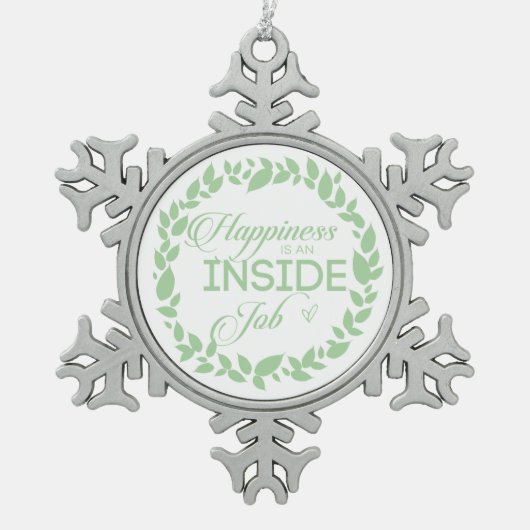 幸福は内職のグリーンリース スノーフレークピューターオーナメント (正面)