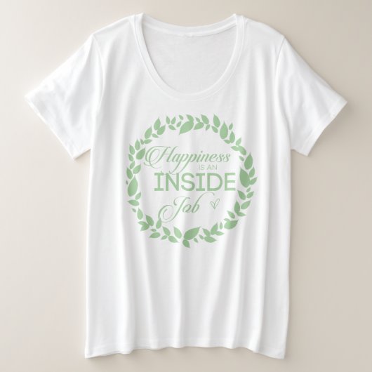 幸福は内職のグリーンリース プラスサイズTシャツ (デザイン正面)