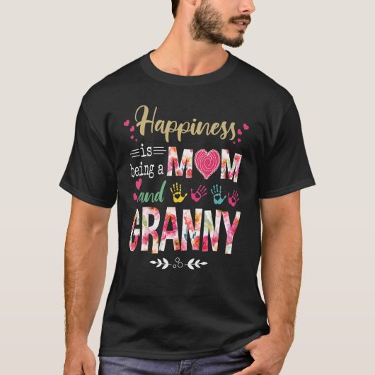 幸福は母であり、おばあちゃんの花の母である Tシャツ (正面)