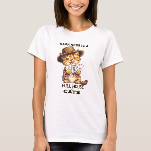 幸福は猫のトランプのポーカー Tシャツ (正面)