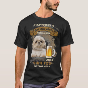 幸福は老人にビールとシーズー（犬） Tシャツ