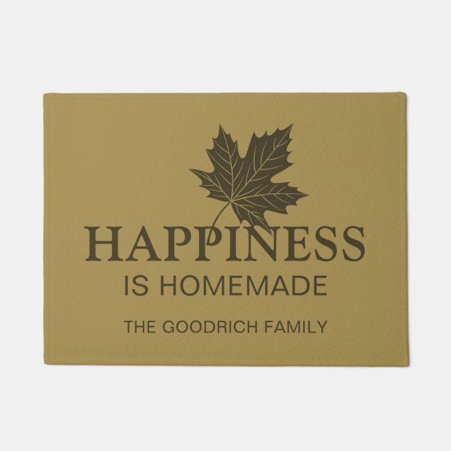 幸福は自家製だ。ブラウンパーソナライズされた ドアマット (正面)