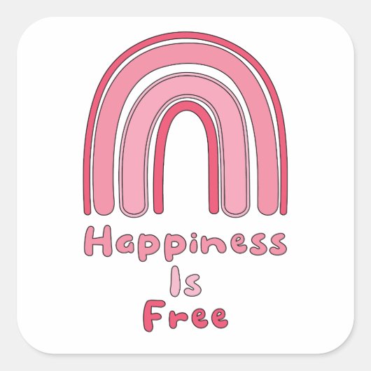 幸福は自由なピンクやる気を起こさせるのボーホレインボー スクエアシール (正面)