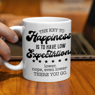 幸福への鍵マグ、低い期待おもしろい コーヒーマグカップ