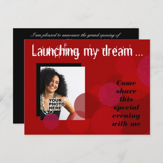 幸福ビジネス発表の招待状(赤い) インビテーションポストカード (正面/裏面)