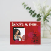 幸福ビジネス発表の招待状(赤い) インビテーションポストカード (スタンド正面)