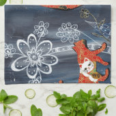 幸運で赤い猫 キッチンタオル (折り畳み)