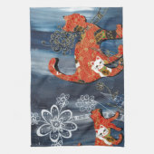 幸運で赤い猫 キッチンタオル (縦)