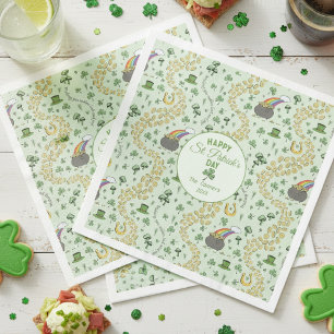 幸運と喜びコイン&グリーンシャームロックSt patricks day スタンダードカクテルナプキン