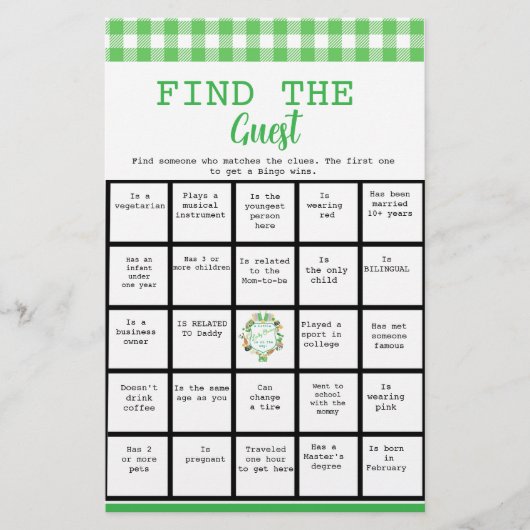 幸運なことにゲストビンゴベビーシャワーゲームを見つける チラシ (正面)