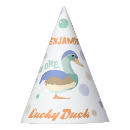 幸運なアヒルと泡の1歳の誕生日 パステルカラー パーティーハット
