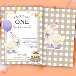 幸運なアヒルの赤ちゃん1歳の誕生日 招待状