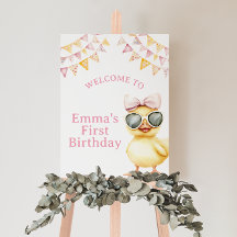 幸運なアヒルの1歳の誕生日ウェルカムサイン