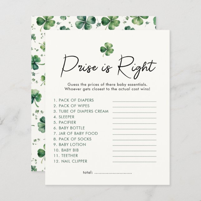 幸運なチャーム価格は右ベビーシャワーゲーム (正面/裏面)