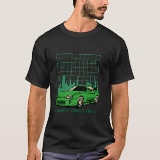 幸運なバイブスのみグリーンカーシティスケープ Tシャツ