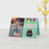 幸運なフクロウとのハッピーバースデーをカスタマイズ カード (黄色い花)