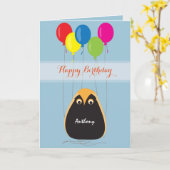 幸運なフクロウとのハッピーバースデーをカスタマイズ カード (黄色い花)