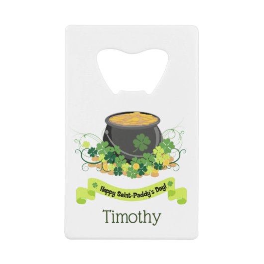 幸運なポットの金ゴールド クレジットカード栓抜き (正面)