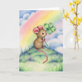 幸運なマウス-かわいい動物の芸術カード カード (黄色い花)