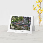 幸運な友人がある静かな運河場面- カード (黄色い花)
