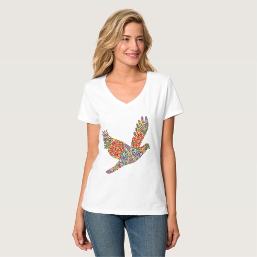 幸運な天使の鳥。 VNECKの選択のワイシャツ Tシャツ (正面フル)