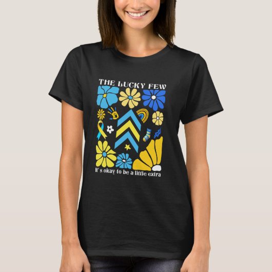 幸運な少数派の花柄 ダウン症 Tシャツ (正面)