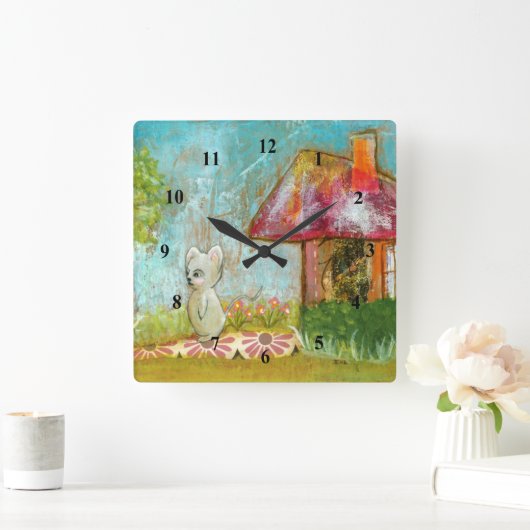 幸運な日のお洒落な森林マウスの民芸 スクエア壁時計 (ホーム)