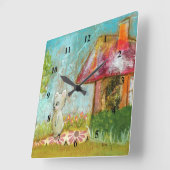 幸運な日のお洒落な森林マウスの民芸 スクエア壁時計 (傾斜)