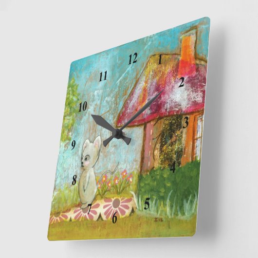 幸運な日のお洒落な森林マウスの民芸 スクエア壁時計 (傾斜)