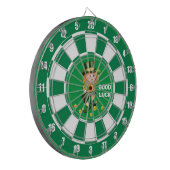 幸運な格言と金ゴールド紙吹雪オンエメラルドグリーン ダーツボード (正面左)