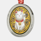 幸運な猫のアートワーク メタルオーナメント (左)