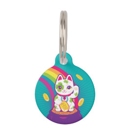 幸運な猫のManeki Nekoの幸運の金の壷 ペット　ネームタグ
