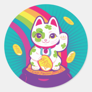 幸運な猫のManeki Nekoの幸運の金の壷 ラウンドシール