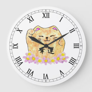 幸運な猫(Maneki Neko)の円形の柱時計 ラージ壁時計