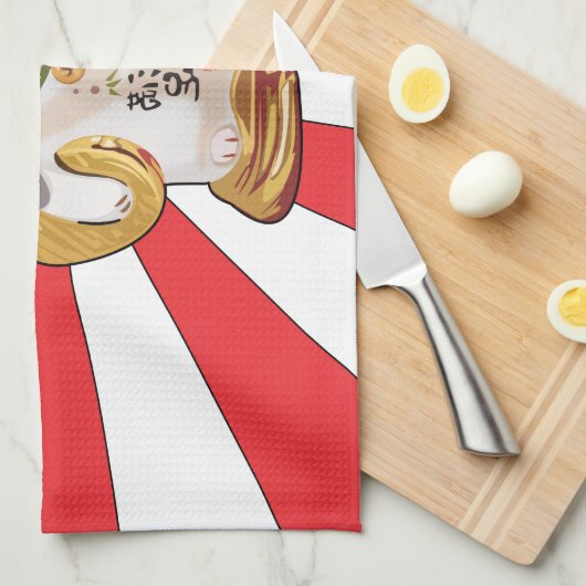 幸運な猫B キッチンタオル (四つ折り)