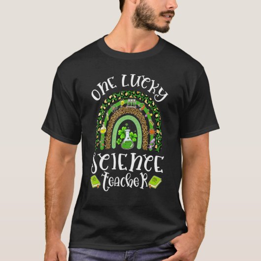 幸運な理科の先生 ヒョウ柄 虹 セントパトリック Tシャツ (正面)