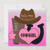 幸運な蹄鉄の女性のカーボーイの誕生日の招待状 招待状 (正面)