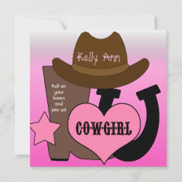 幸運な蹄鉄の女性のカーボーイの誕生日の招待状 招待状