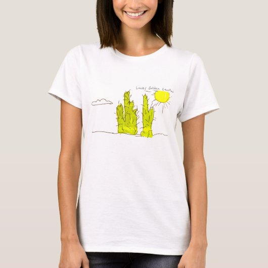 幸運な金サボテンの落書きのファンキーなTシャツ Tシャツ (正面)