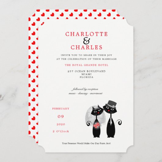 幸運な黒猫花嫁 | Groom Purr..結婚effect's 招待状 (正面/裏面)