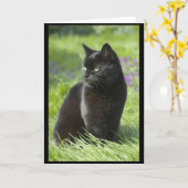 幸運な黒猫 カード (黄色い花)