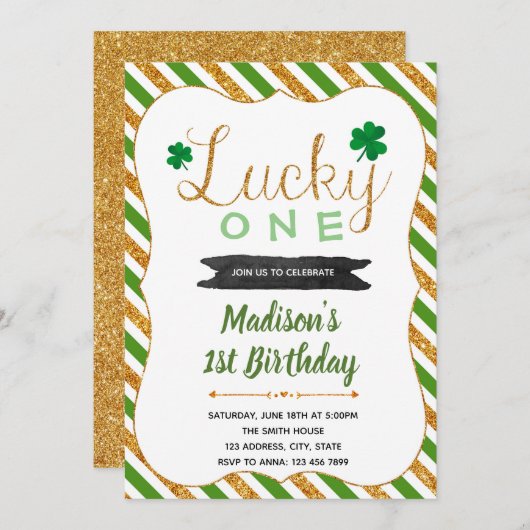 幸運な1枚のシャムロック誕生日の招待カード 招待状 (正面/裏面)