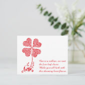 幸運な4つの葉のクローバーのハートのバレンタインデーの花 シーズンポストカード (スタンド正面)