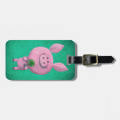 幸運な4つの葉のクローバーを持つ幸運なブタ ラゲッジタグ (正面横)