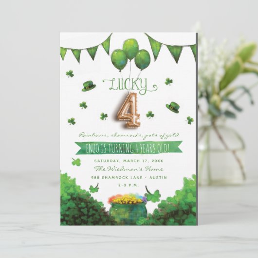 幸運な4匹のパトリックの日のバースデーパーティ招待状 招待状 (スタンド正面)