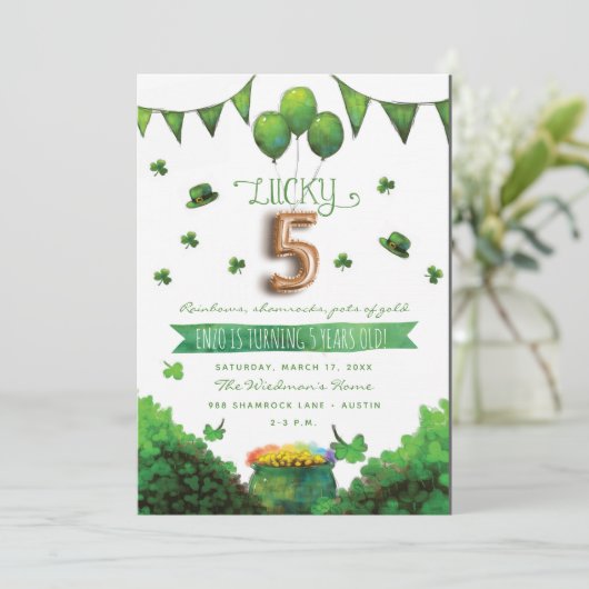 幸運な5匹のパトリックの日のバースデーパーティ招待状 招待状 (スタンド正面)