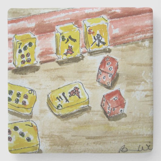 幸運なMah Jonggの石灰岩のコースター ストーンコースター (正面)