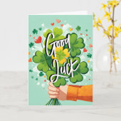 幸運に四葉のクローバーの花束 カード (黄色い花)