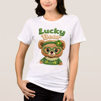 幸運のくまの可愛いTシャツ レディース 🍀 トライブレンドTシャツ