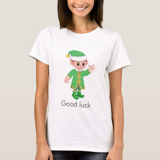 幸運のエルフとカリグラフィーが可愛い Tシャツ (正面)